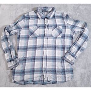 Travis Mathew Flannel Button Shirt Mens‎ Size XL Gray Plaid Long Sleeve Pockets